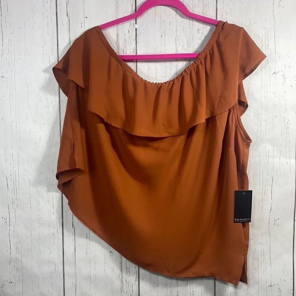 Eloquii Rust Ruffle Off Shoulder Blouse Size 20 Plus Size Boho Romantic Feminine